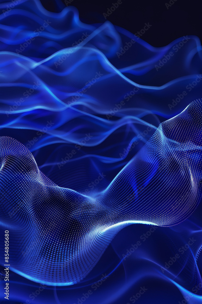 Poster iridescent wave patterns on a deep navy blue background: mystical and dynamic, ideal for futuristic 