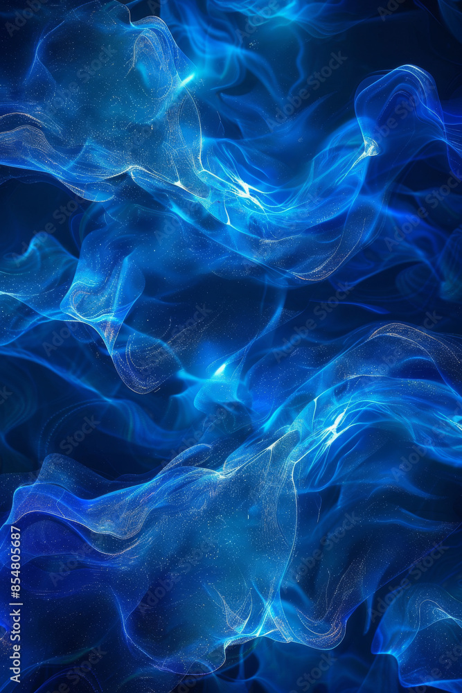 Poster iridescent wave patterns on a deep navy blue background: mystical and dynamic, ideal for futuristic 