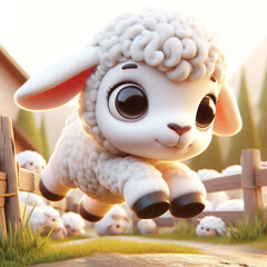 3D funny sheep cartoon. Funny illustration of farm animals for kids cards