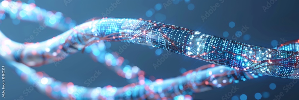 Poster illuminated data cables transmitting information in the background for seamless digital transfer