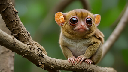 Fototapeta premium A Cute Little Tarsier sitting in the woods