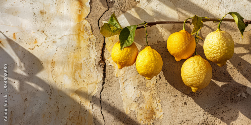 Wall mural a bunch of lemons hanging from a tree branch