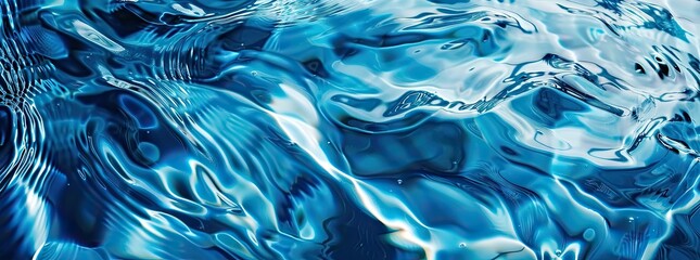 Abstract background of blue water with ripples and reflections in the pool. 