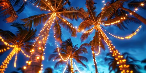 Palm Trees Adorned with Twinkling Lights