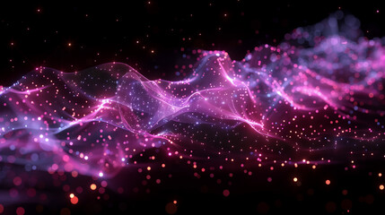 Wavy purple and blue light with particles on black background