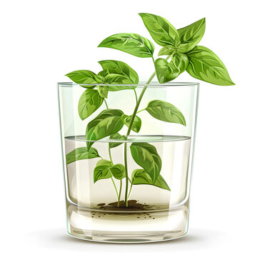 recommend clip art: Clipart illustration of Basil growing in water in a clear glass pot, on a white background, suitable for home decoration.[A-0001]