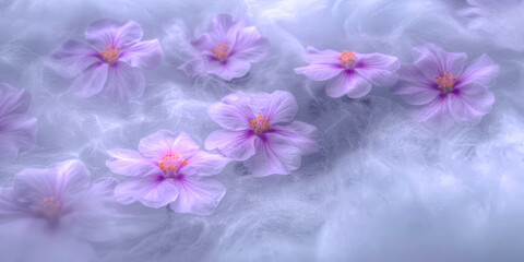 Dreamy Lilac Wildflowers Shrouded in a Soft Mist