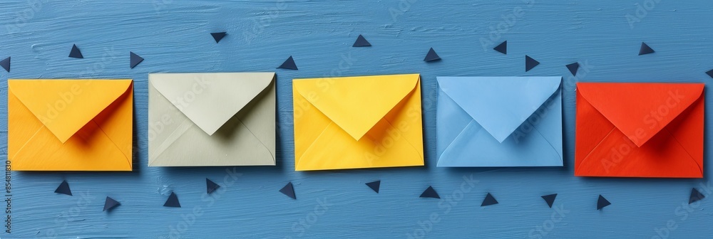 Aufkleber assorted colorful envelopes floating gracefully on vibrant blue background for a delightful display