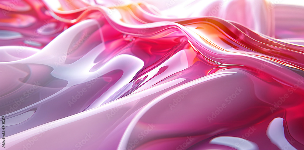 Poster abstract futuristic digital design with pink and white background, abstract shapes and lines in the 