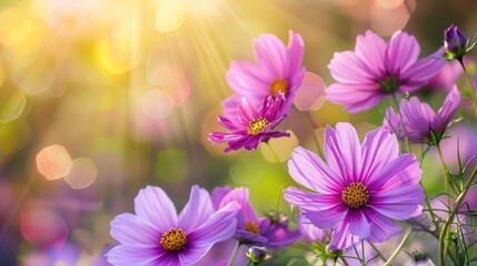 Fototapeta premium Purple flowers blooming in sunlight with a blurred background ideal for postcards and festive arrangements