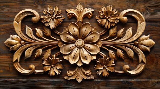 Wood carving pattern on a wooden background