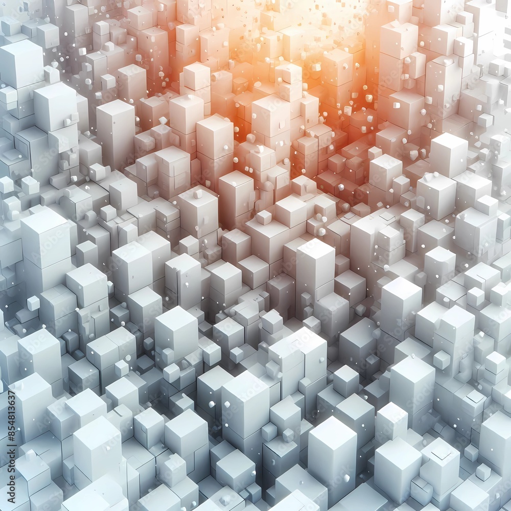 Poster random moved-fading out white cube boxes block background wallpaper banner with copy space