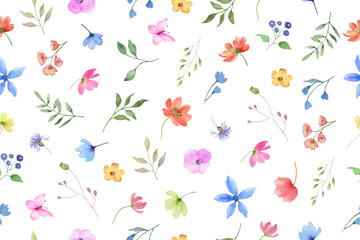  Seamless watercolor pattern. Hand drawn floral illustration isolated on white background. Vector EPS.