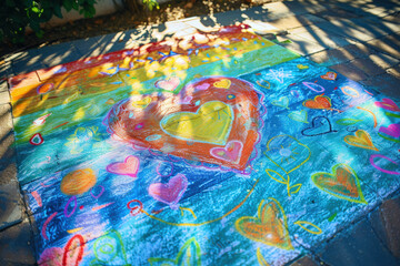 Fototapeta premium Colorful Sidewalk Chalk Art with Heart Design