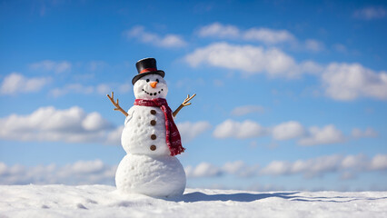 Obraz premium Portrait of a snowman against blue sky 