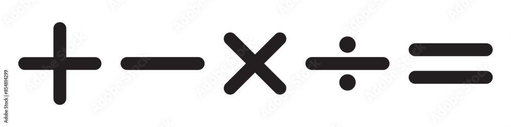 Poster plus, minus, multiply, divide and equal sign icon design set. calculation and mathematical sign symb