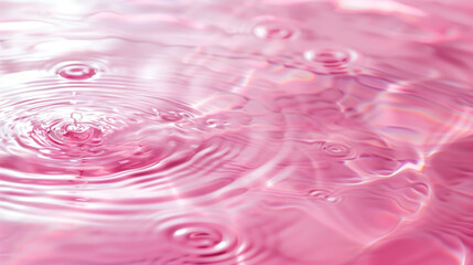 Close-up​ blur​ abstract​ of​ surface​ pink​ water. Top view of​ water​ with reflected​ sunlight​, texture with ripples and circles.