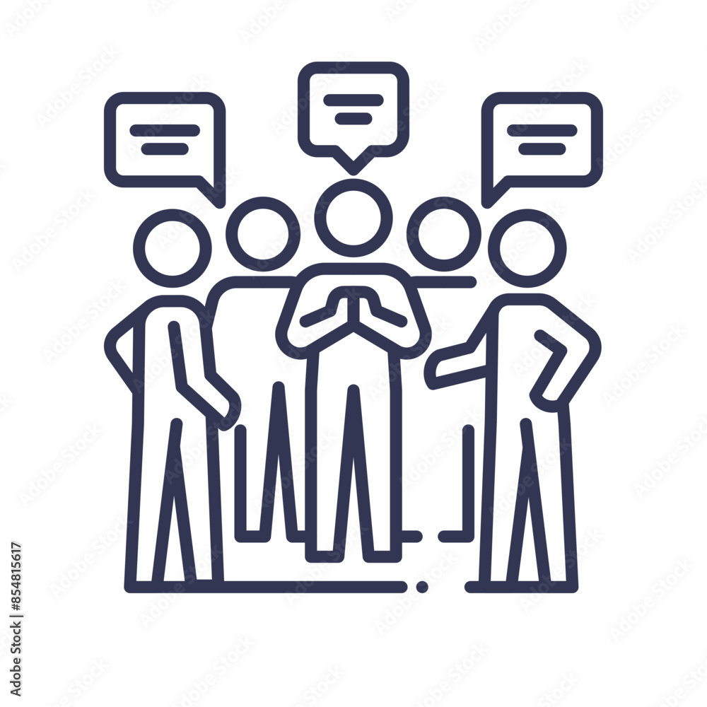 Aufkleber illustration of people networking and engaging in conversation with speech bubbles.