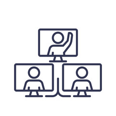 Illustration of three people in a virtual meeting on separate screens.