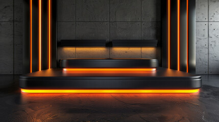 Obraz premium Polished black metal with reflective orange highlights: Industrial and dynamic, great for tech showcases or modern product displays, the black metal and orange highlights create a powerful and sleek