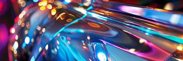 Polished chrome with reflective multicolor lights: Sleek and futuristic, perfect for tech showcases or luxury advertisements, the chrome and multicolor lights create a dazzling and modern look