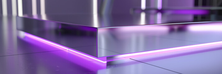 Polished chrome with reflective purple highlights: Sleek and futuristic, ideal for tech showcases or luxury advertisements, the chrome and purple highlights create a dazzling and modern setting