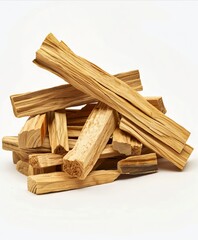 A pile of wood sticks on a white background.