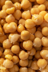 Canned chickpeas. Close up. Protein containing food