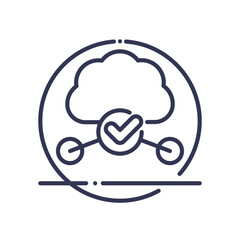 Cloud with a checkmark and connected nodes, symbolizing verified carbon credits.