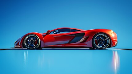 A sports car on a race track isolated on a blue background