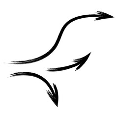 Three arrows. Sketch. A bunch of pointers directed in different directions: to the right, up and down. Hand drawn sign. Vector illustration. Directional signs made from brush strokes. 