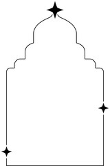 Frames collection with different stars. Minimalistic linear frames, arches, elements, geometric shapes and lines. Arch frame with sparkles Frames for poster design, vector illustration in modern style