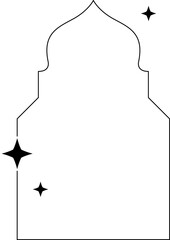 Frames collection with different stars. Minimalistic linear frames, arches, elements, geometric shapes and lines. Arch frame with sparkles Frames for poster design, vector illustration in modern style