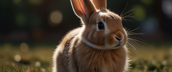 A cute brown rabbit hops through a field of tall grass