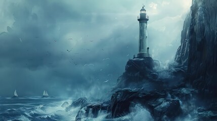 Fototapeta premium Lighthouse in a stormy sea