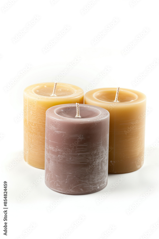 Poster artisan candles on a white background. created with generative ai technology.