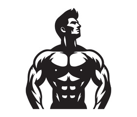 Bodybuilder male silhouette isolated on white background vector illustration.