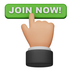 click join now button 3d icon isolated on the transparent background
