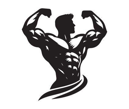 Bodybuilder male silhouette isolated on white background vector illustration.