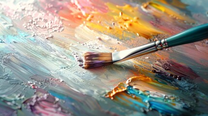 Obraz premium Colorful Abstract Oil Painting with Brush: Creative Artistic Expression