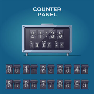 Flap time and day wall clock. Number counter template