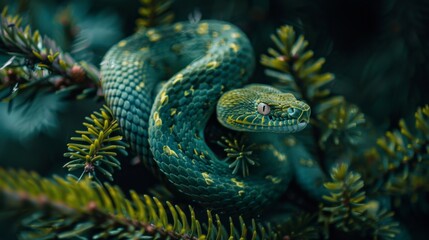 Fototapeta premium Green Snake in Natural Habitat, Generative AI