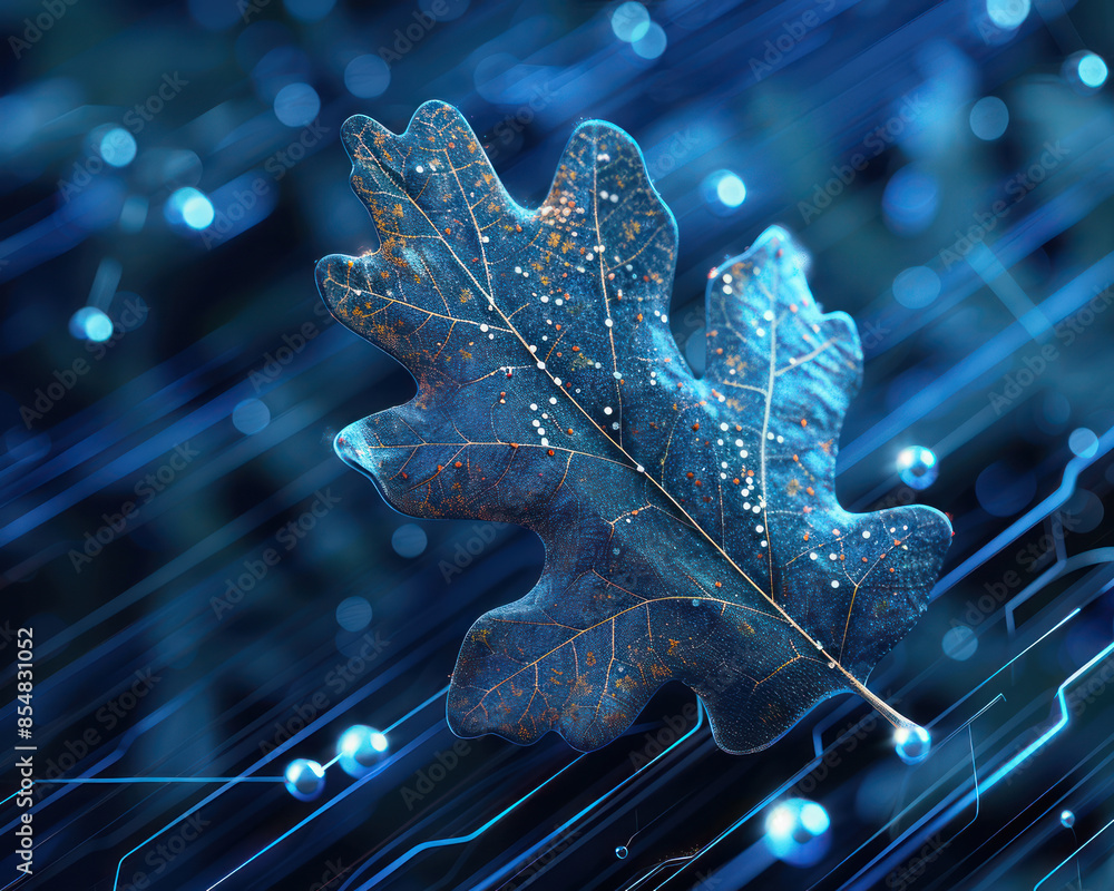 Aufkleber abstract digital leaf integrating nature with futuristic technology concepts through a blue leaf sur
