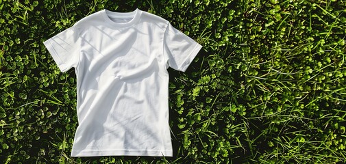 A blank white t-shirt on wooden table ,T shirt mockup psd template