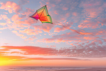 Colorful Kite Flying at Sunset