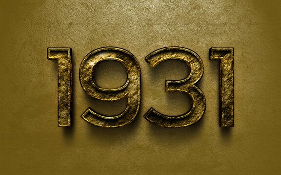 3D dark golden number design of 1931 on cracked golden background.