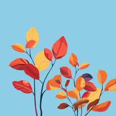 Trendy minimal autumn website banner, header, poster or cover with bright and beautiful autumn leaves on blu sky background. Contemporary art style. Fall template for advertising, web, social media