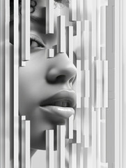 Obraz premium Abstract Portrait of a Young Woman with Digital Glitch Effect