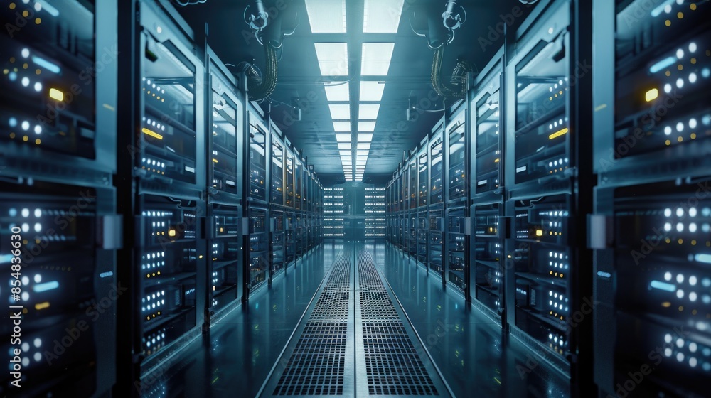Aufkleber Rows of servers in a data center or computer room, suitable for use in IT-related concepts and themes