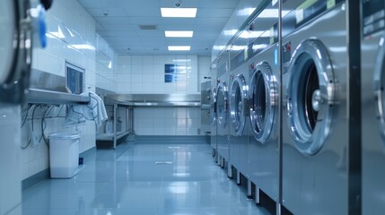Fototapeta premium Washing machines in a typical laundry room setting